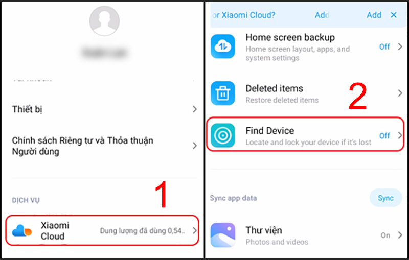 Chọn Xiaomi Cloud -> Find Device